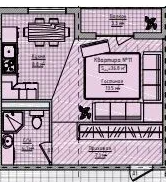 Планировка: 1-комнатная · 37,5 м²