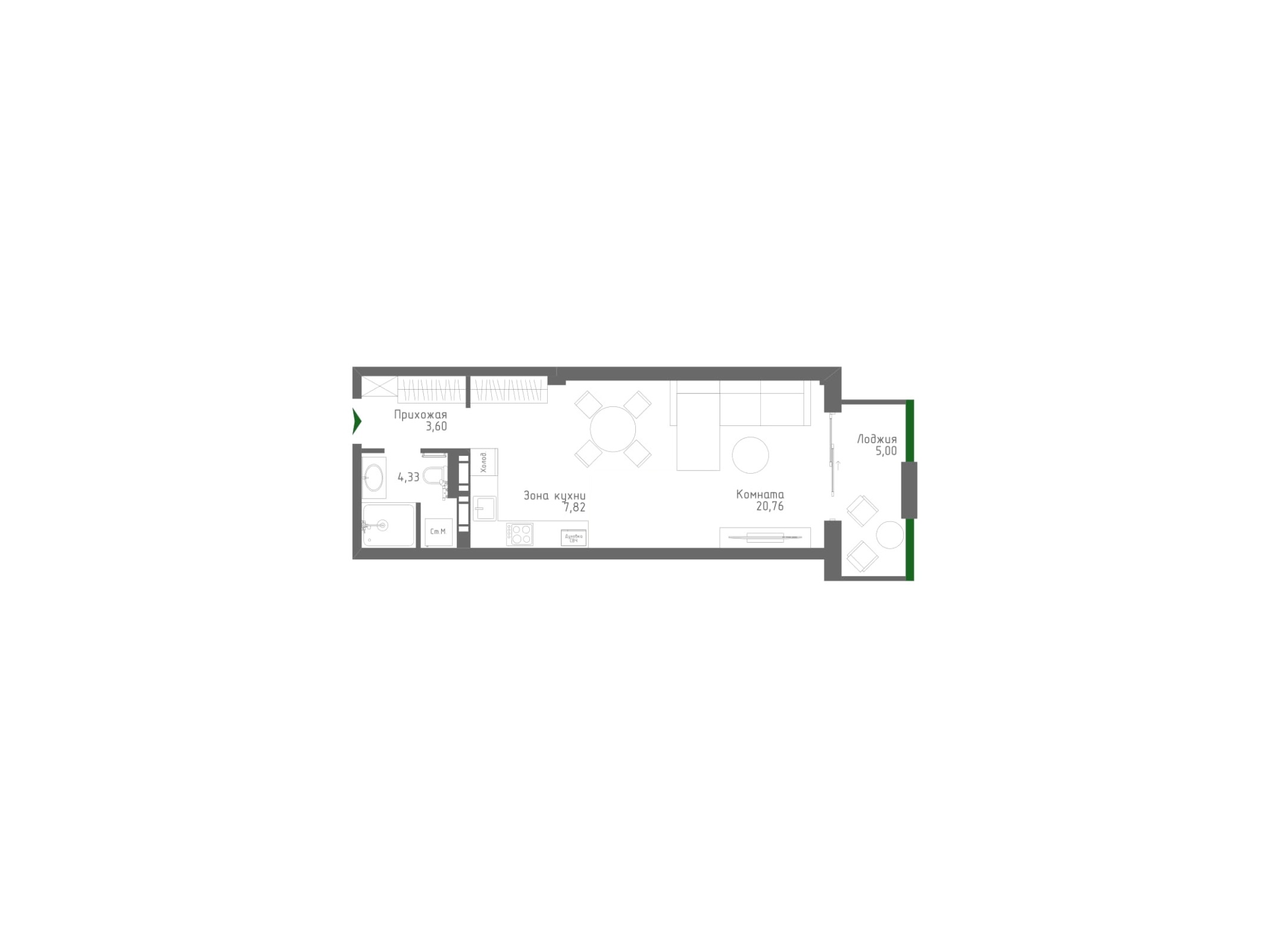 Планировка: 1-комнатная · 41,51 м²