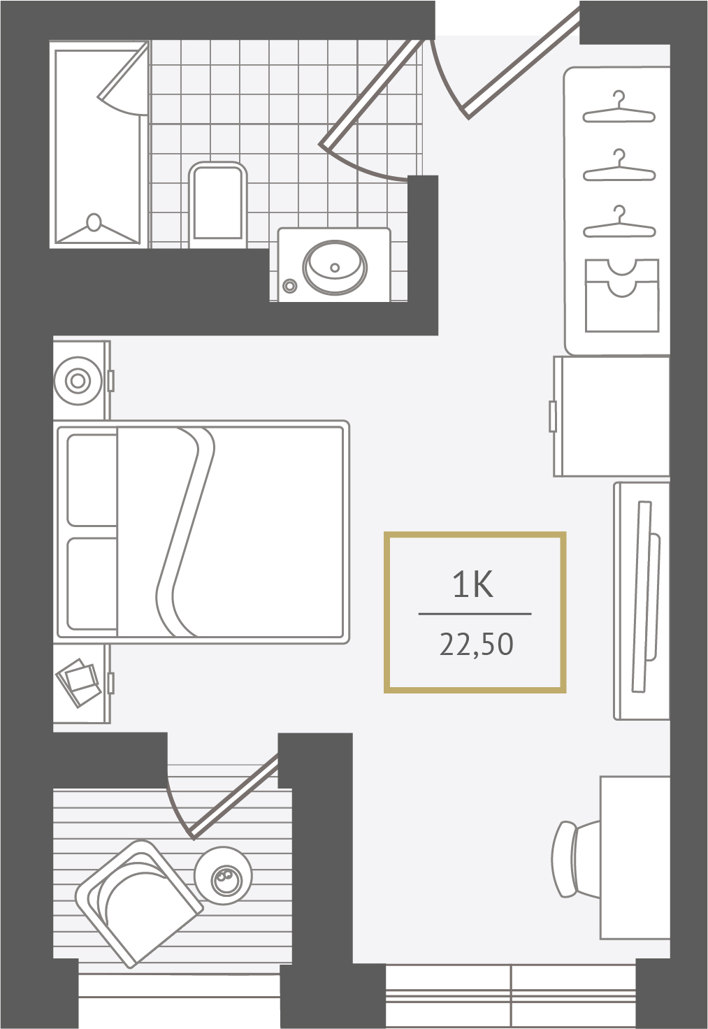 Планировка: Апартаменты · 22,7 м²