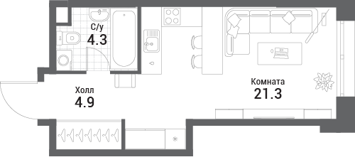Планировка: Студия · 30,5 м²