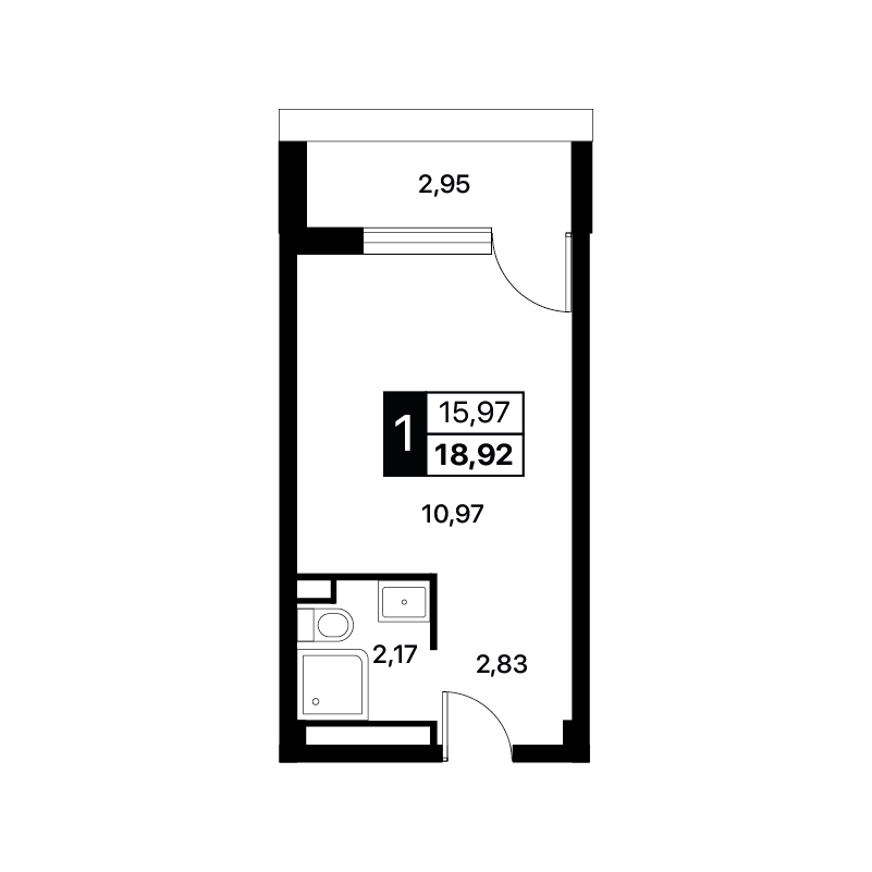 Планировка: Студия · 18,92 м²