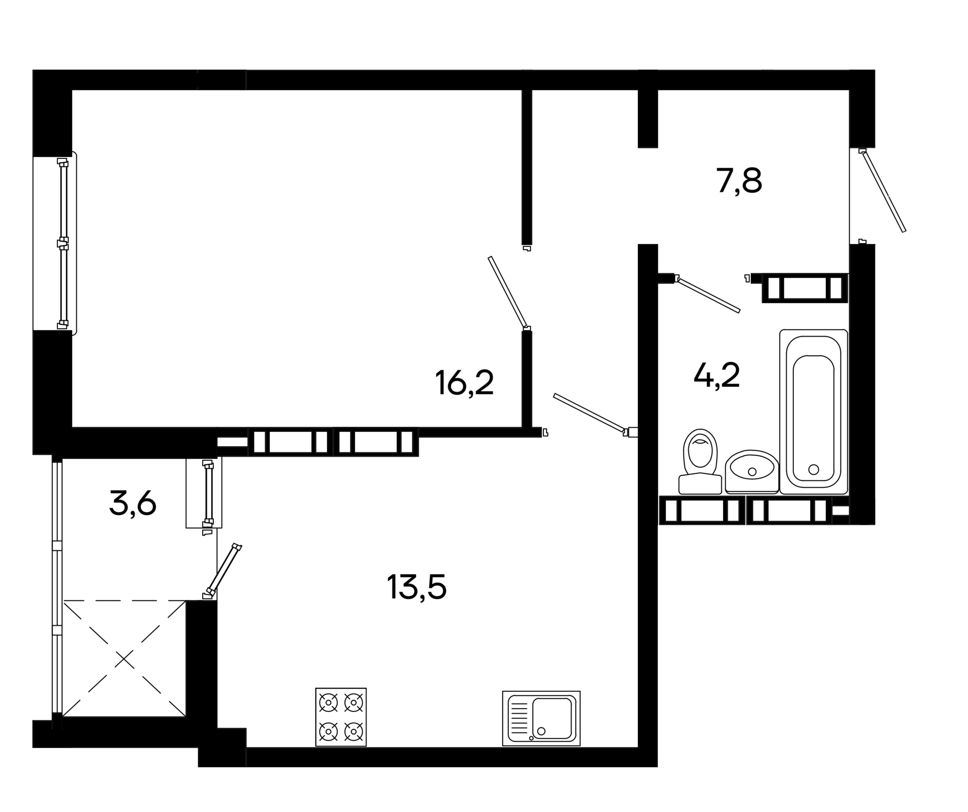 Планировка: 1-комнатная · 45,3 м²