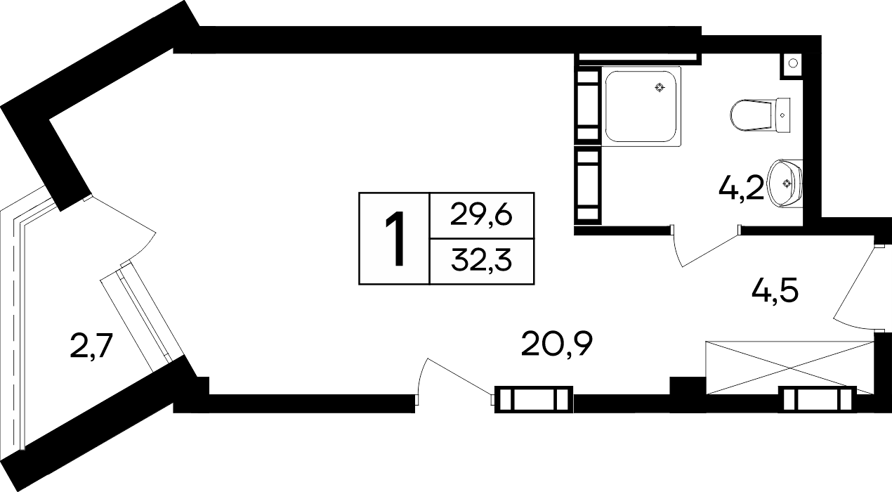 Планировка: 1-комнатная · 32,3 м²