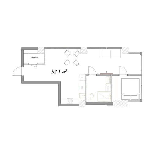 Планировка: Апартаменты · 52,1 м²