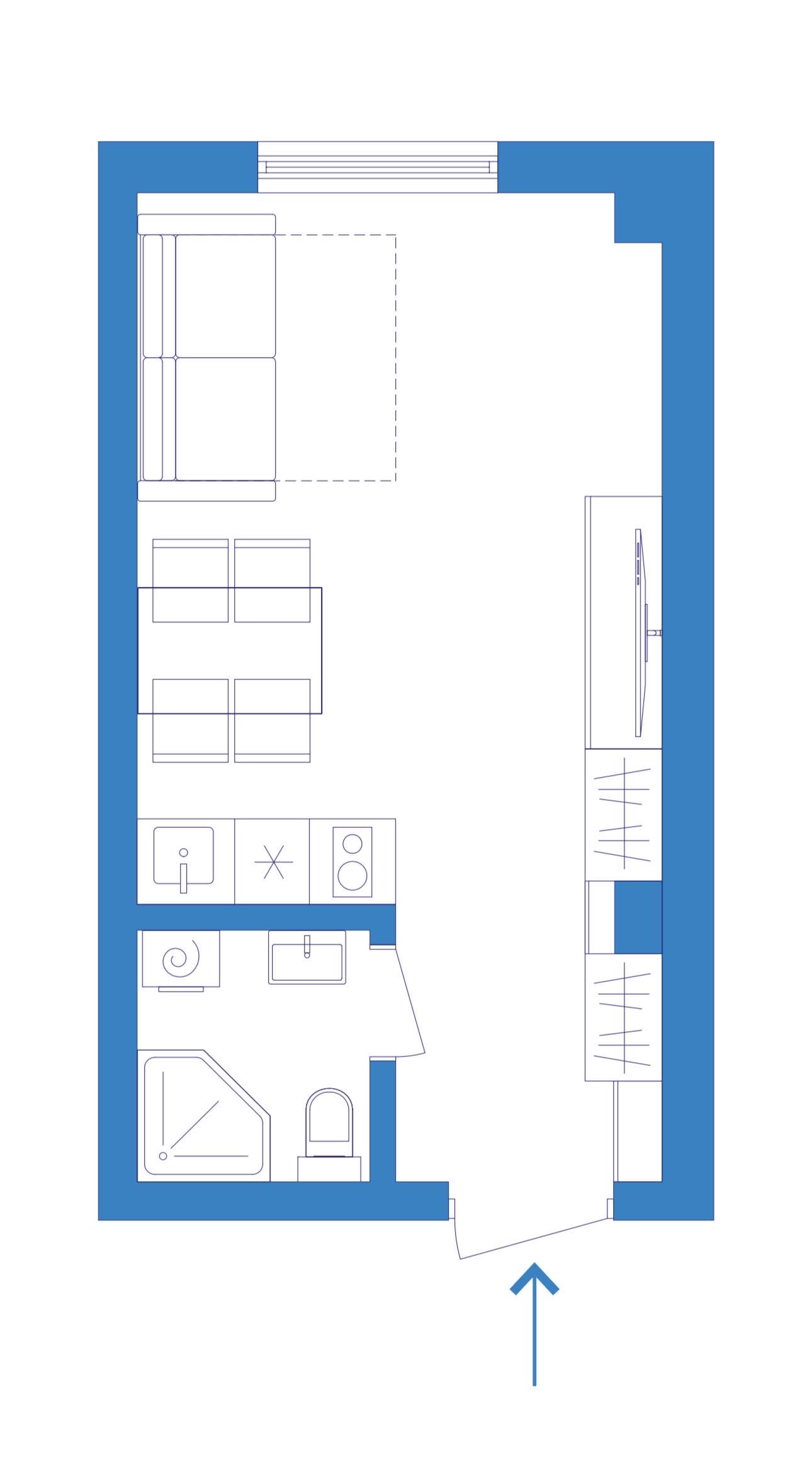 Планировка: Студия · 16,9 м²