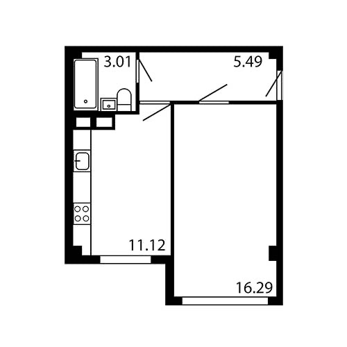 Планировка: 1-комнатная · 35,53 м²