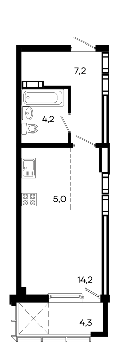 Планировка: Студия · 34,9 м²