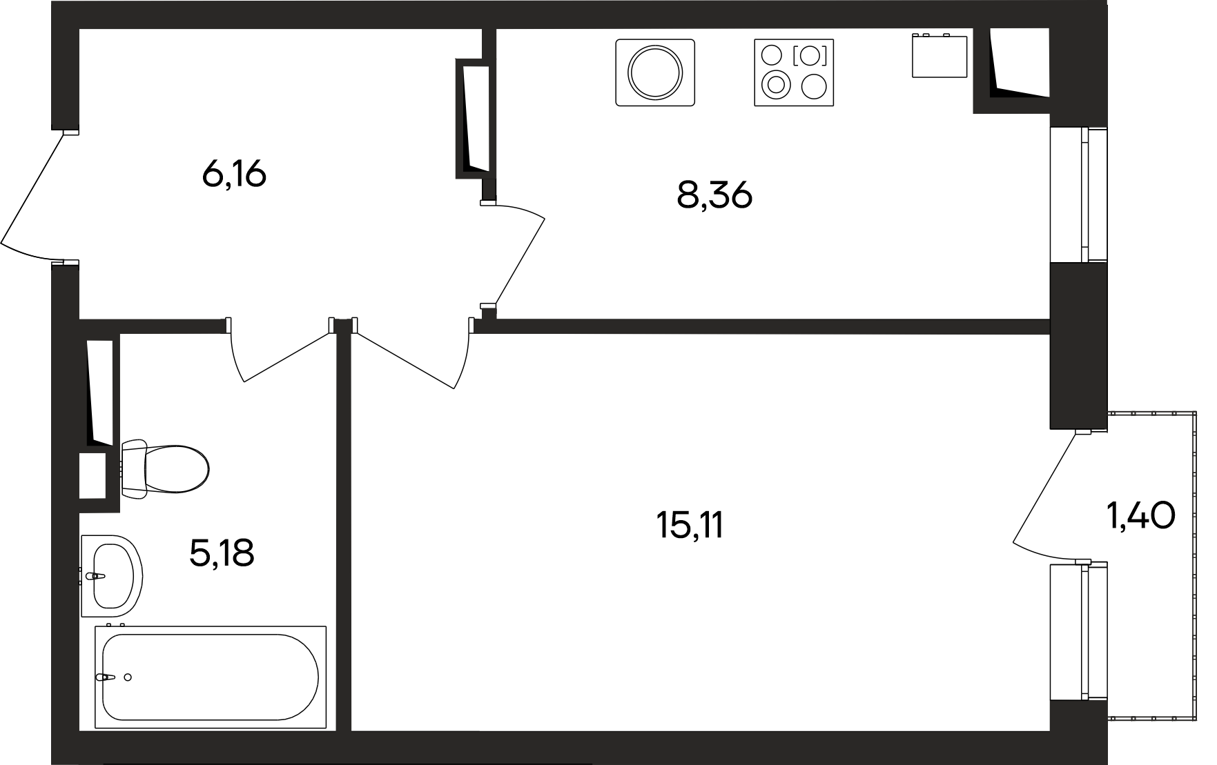 Планировка: 1-комнатная · 36,2 м²