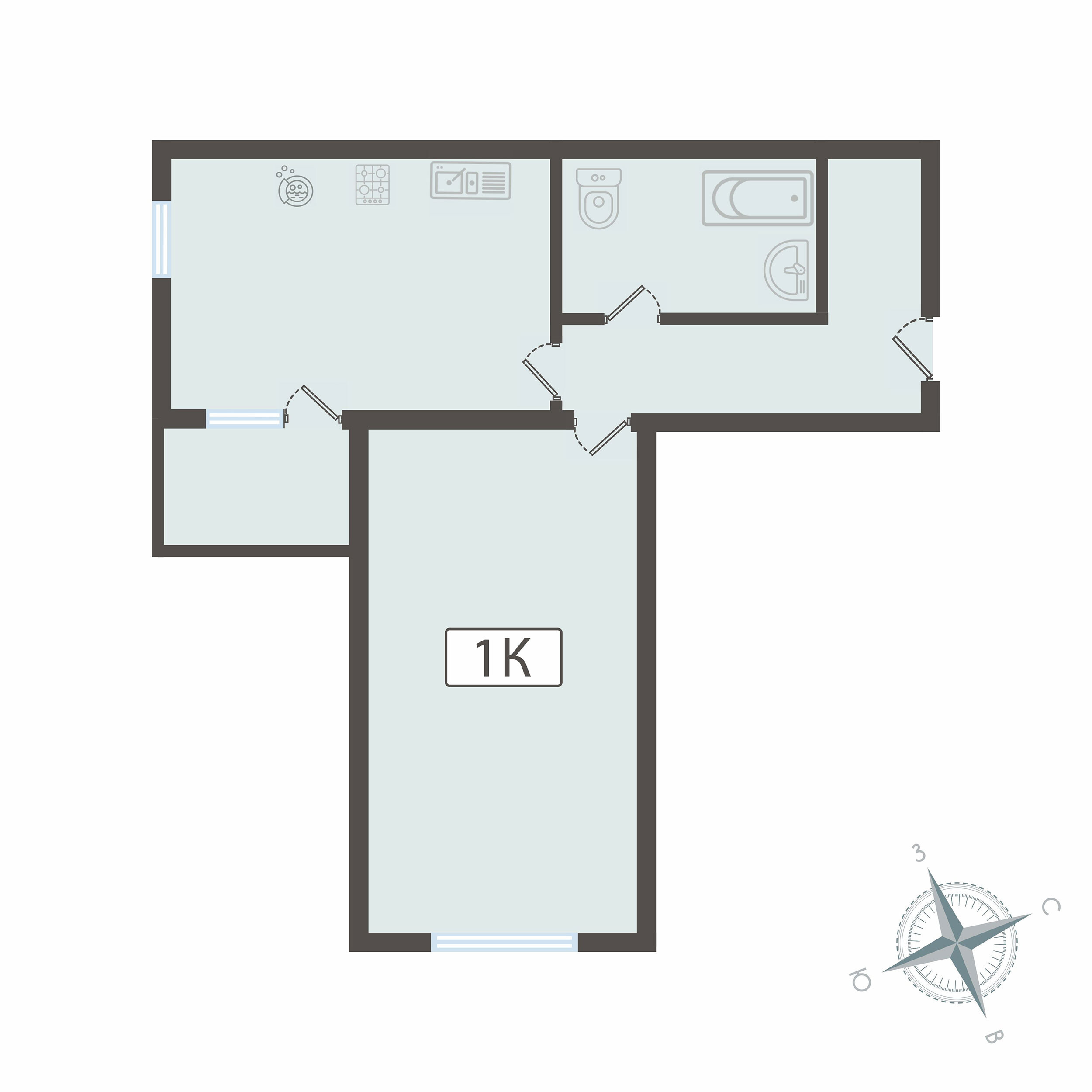 Планировка: Студия · 44,3 м²