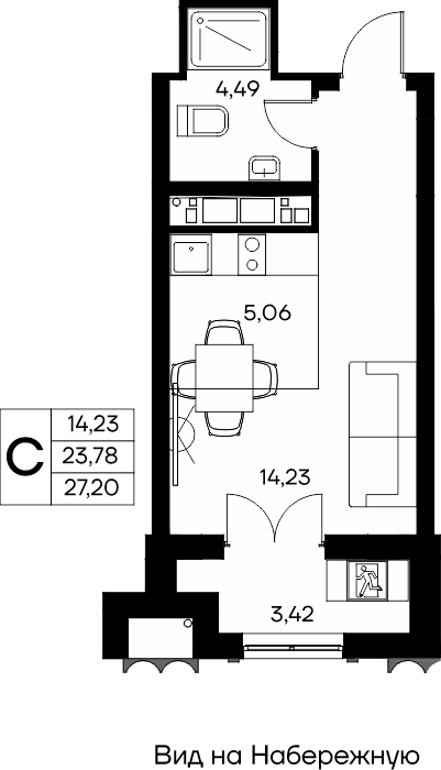 Планировка: Студия · 27,2 м²
