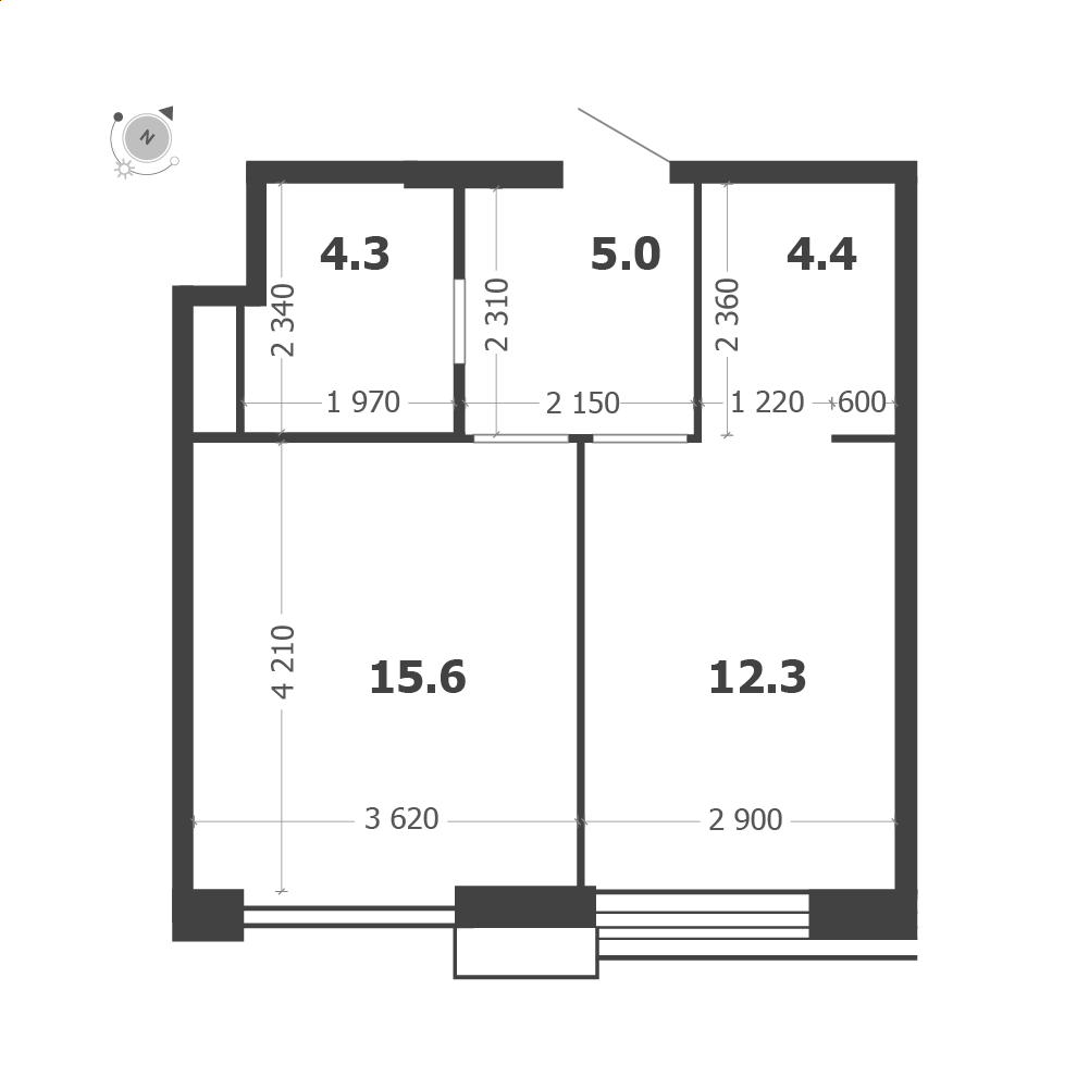 Планировка: 1-комнатная · 41,6 м²