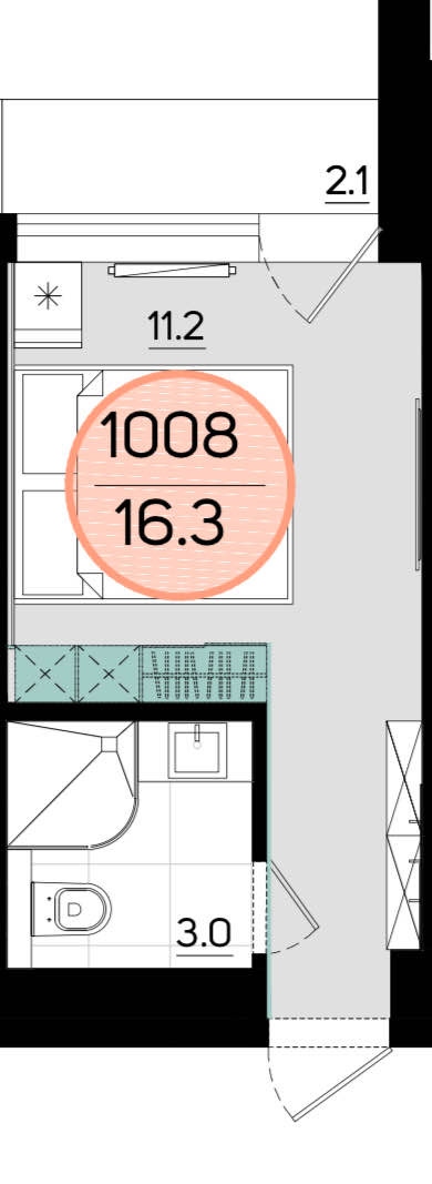 Планировка: 1-комнатная · 16,4 м²