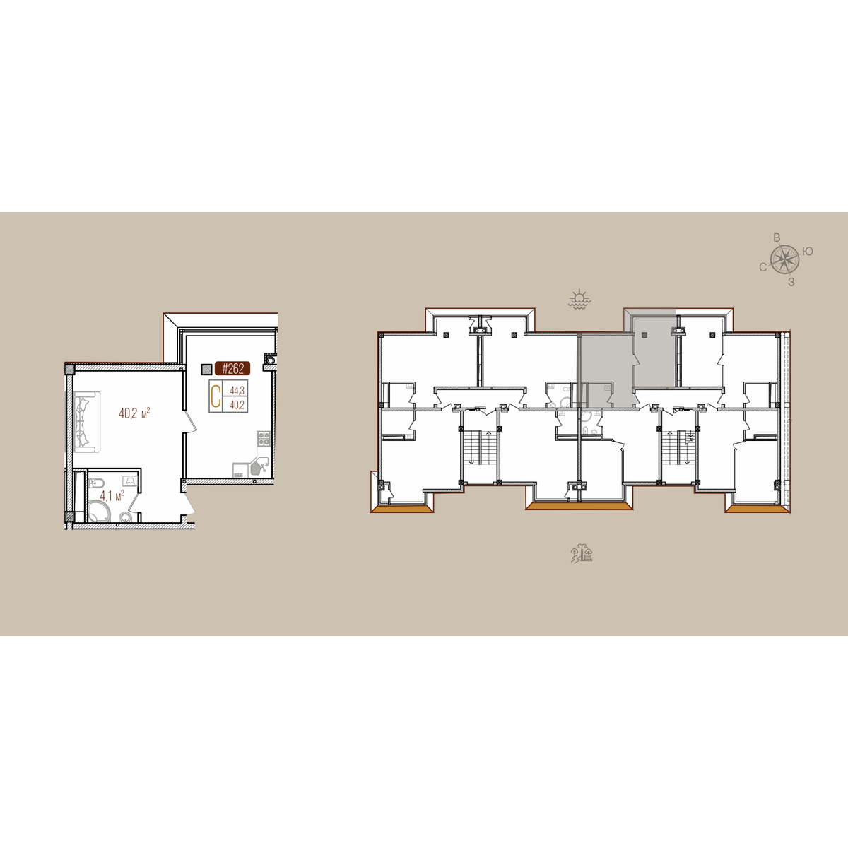 Планировка: Студия · 44,3 м²