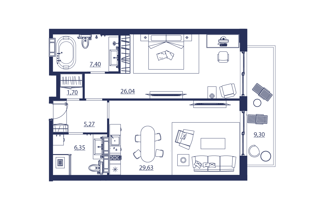 Планировка: Апартаменты · 85,3 м²