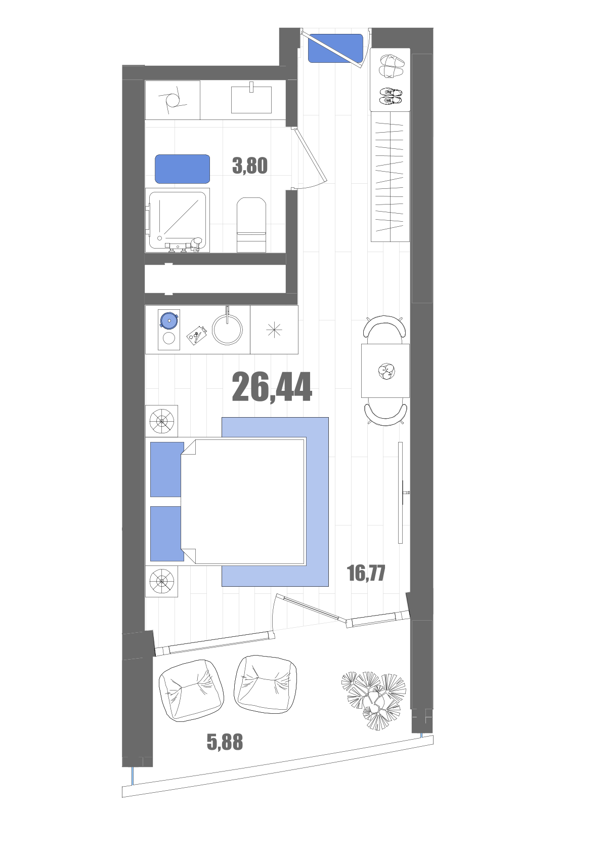 Планировка: Студия · 26,44 м²