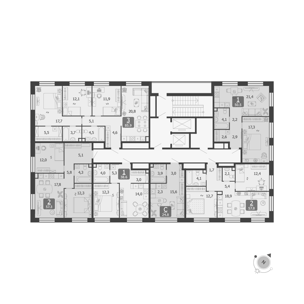 Планировка: Студия · 24,8 м²