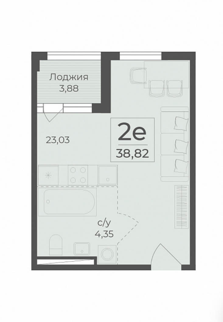 Планировка: Студия · 38,82 м²