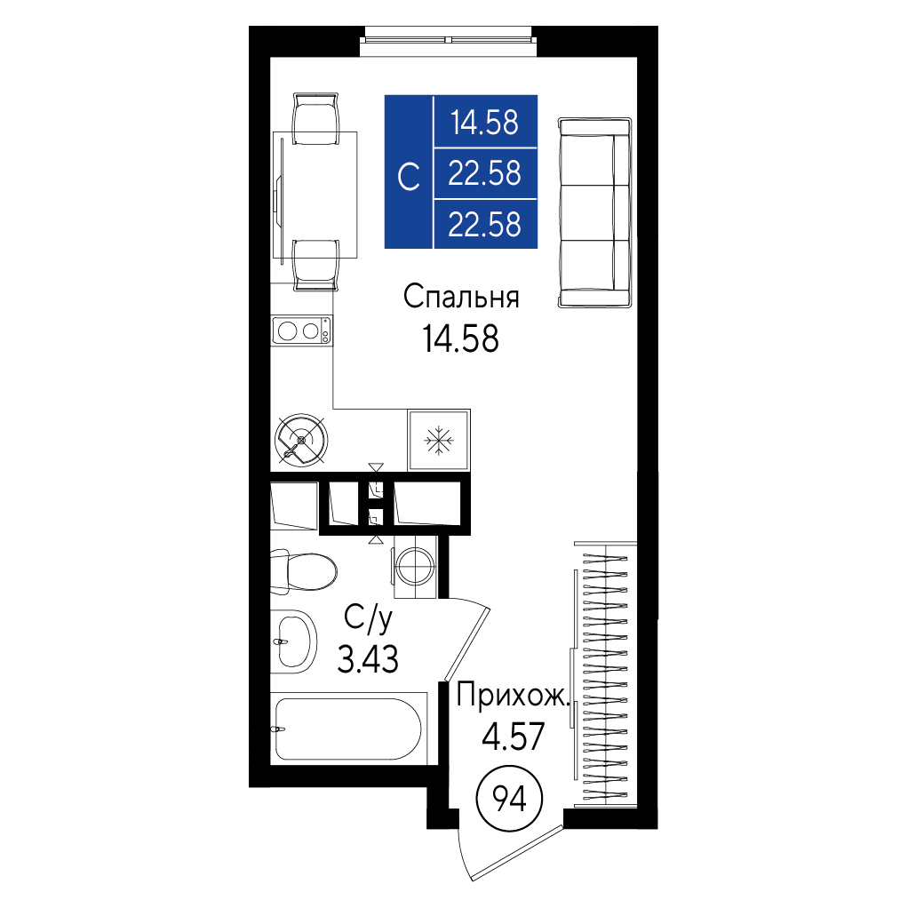 Планировка: Лот · 22,58 м²