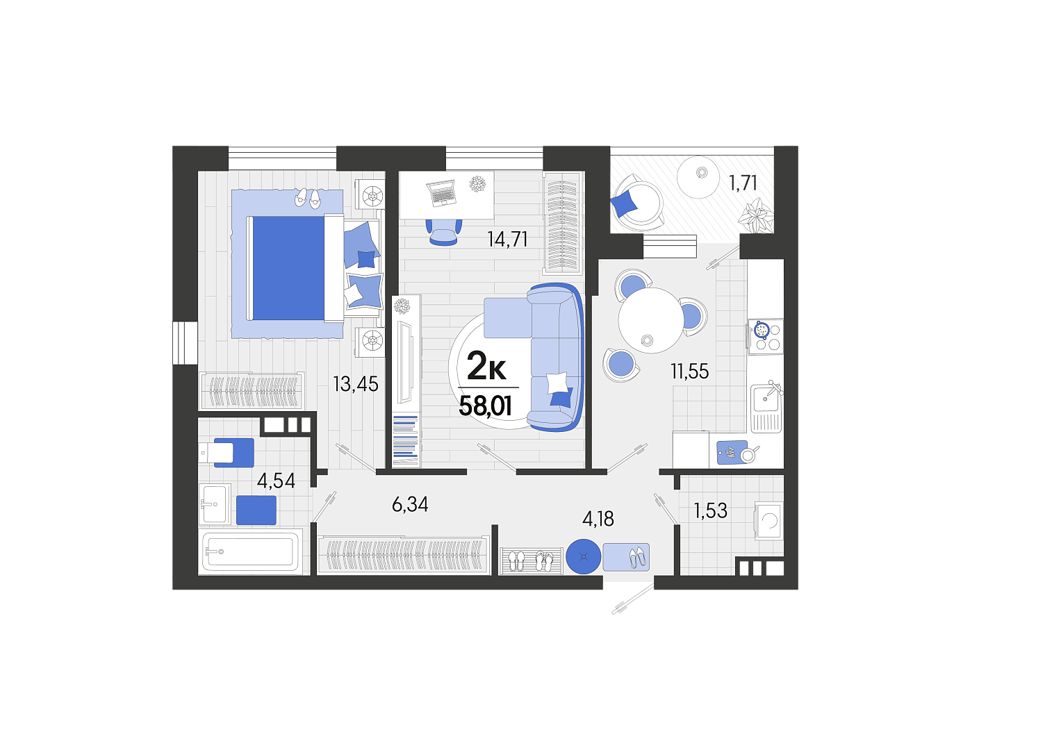 Планировка: Лот · 58,05 м²