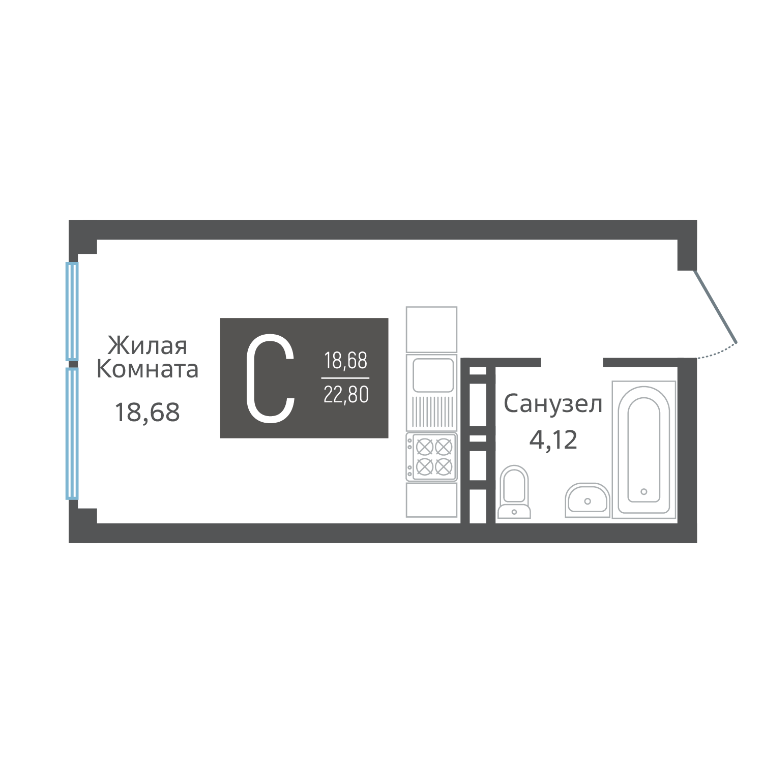 Планировка: Студия · 23,1 м²