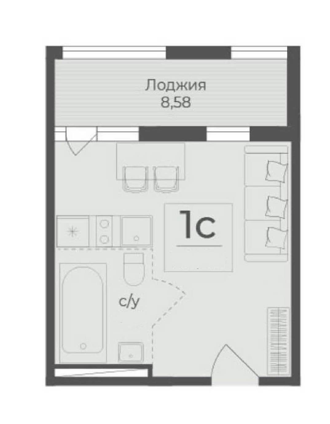 Планировка: 1-комнатная · 37,35 м²