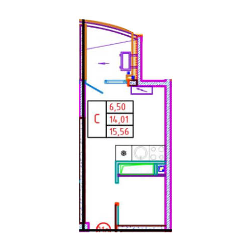 Планировка: Студия · 15,75 м²