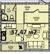 Планировка: 1-комнатная · 37,14 м²