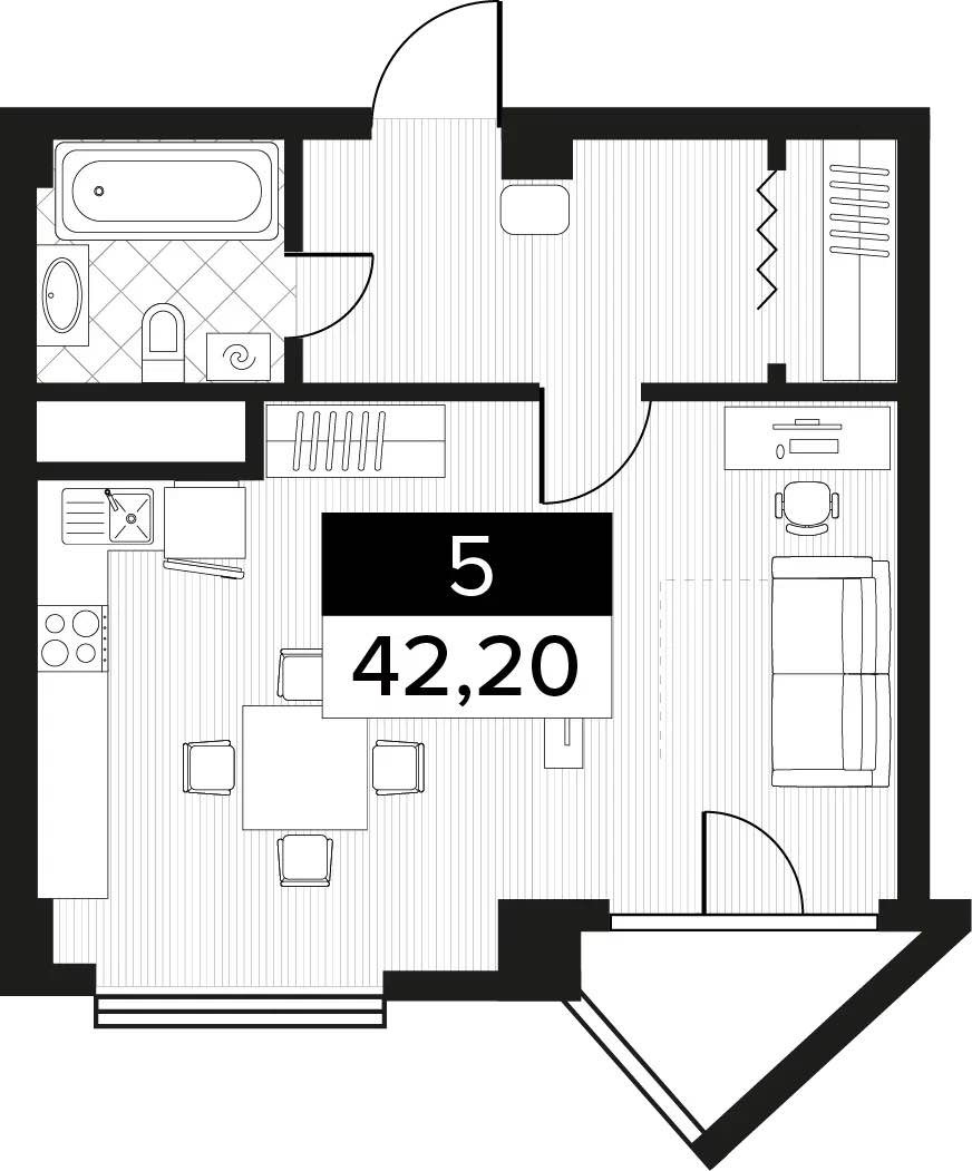 Планировка: 1-комнатная · 42,2 м²