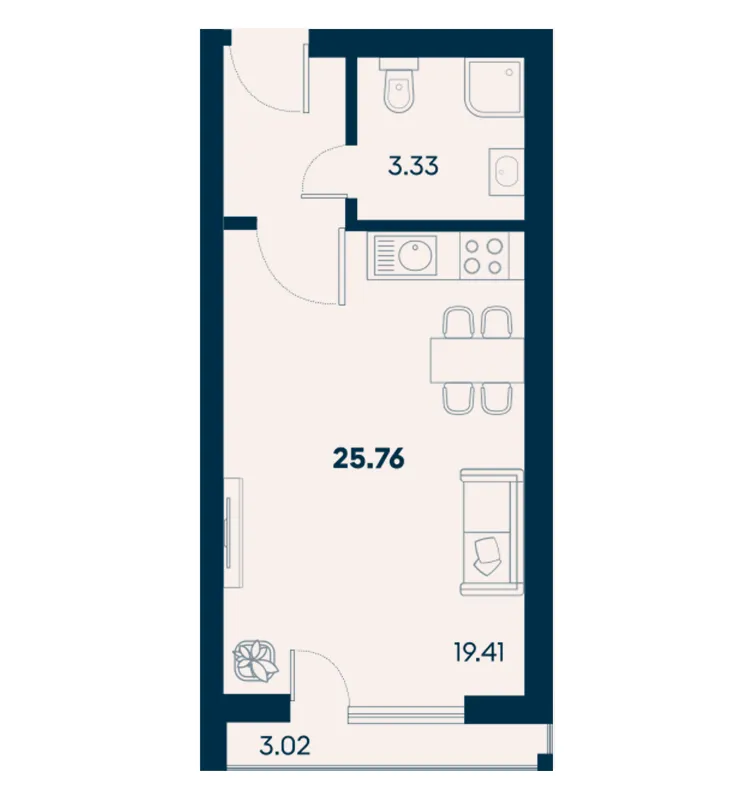Планировка: Апартаменты · 25,76 м²