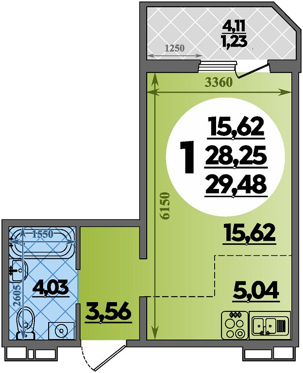 Планировка: Студия · 29,48 м²