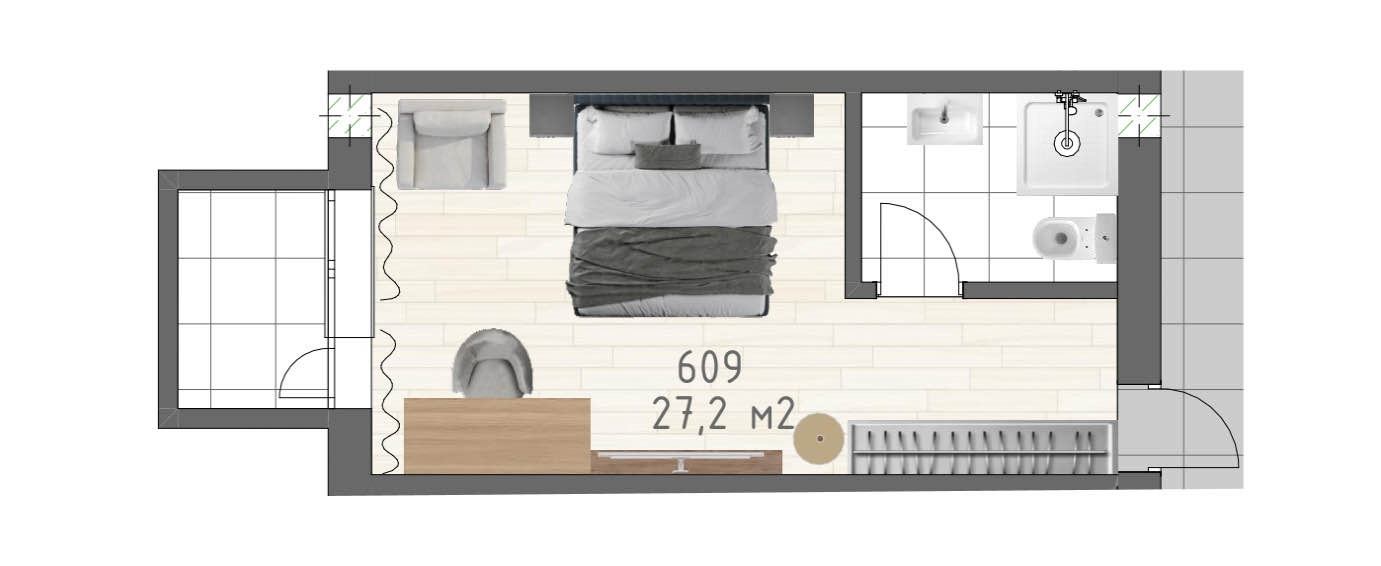 Планировка: Апартаменты · 27,2 м²
