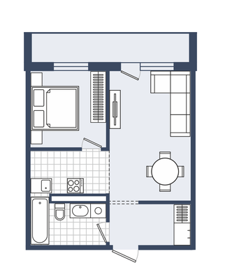 Планировка: 1-комнатная · 46,8 м²