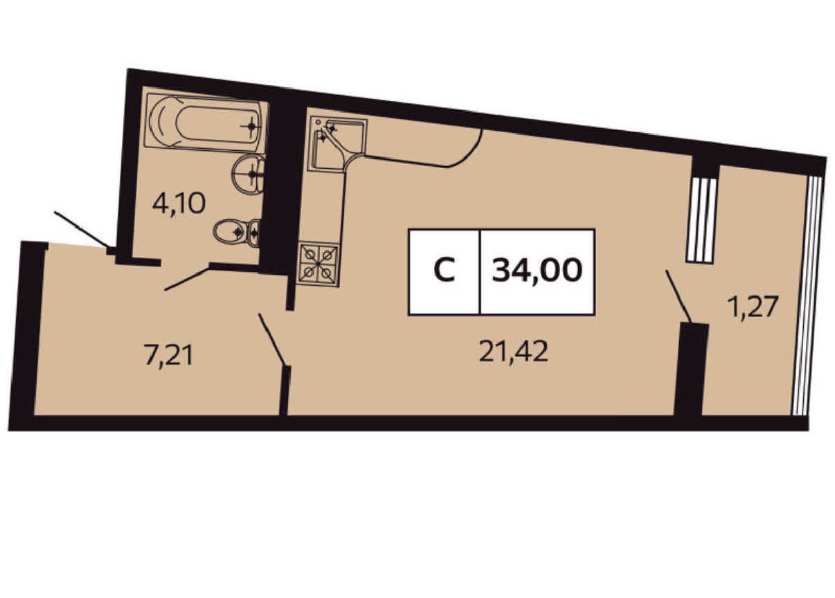 Планировка: Студия · 34 м²