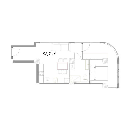 Планировка: Апартаменты · 52,7 м²