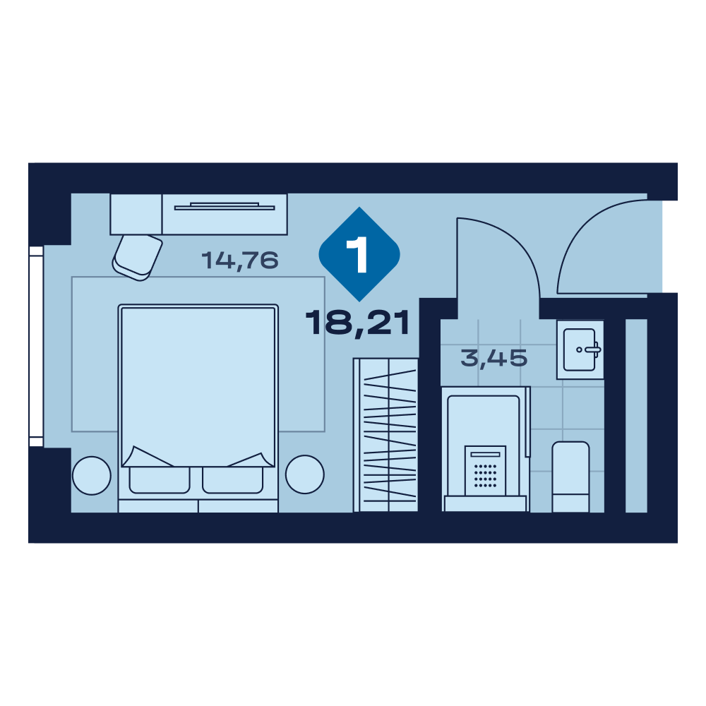 Планировка: 1-комнатная · 18,21 м²