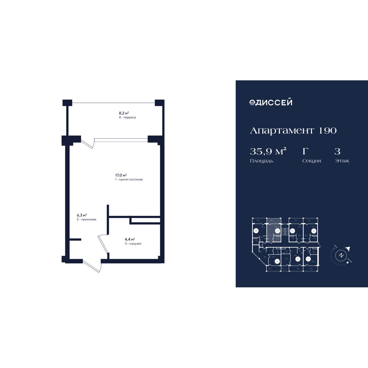 Планировка: Апартаменты · 35,9 м²