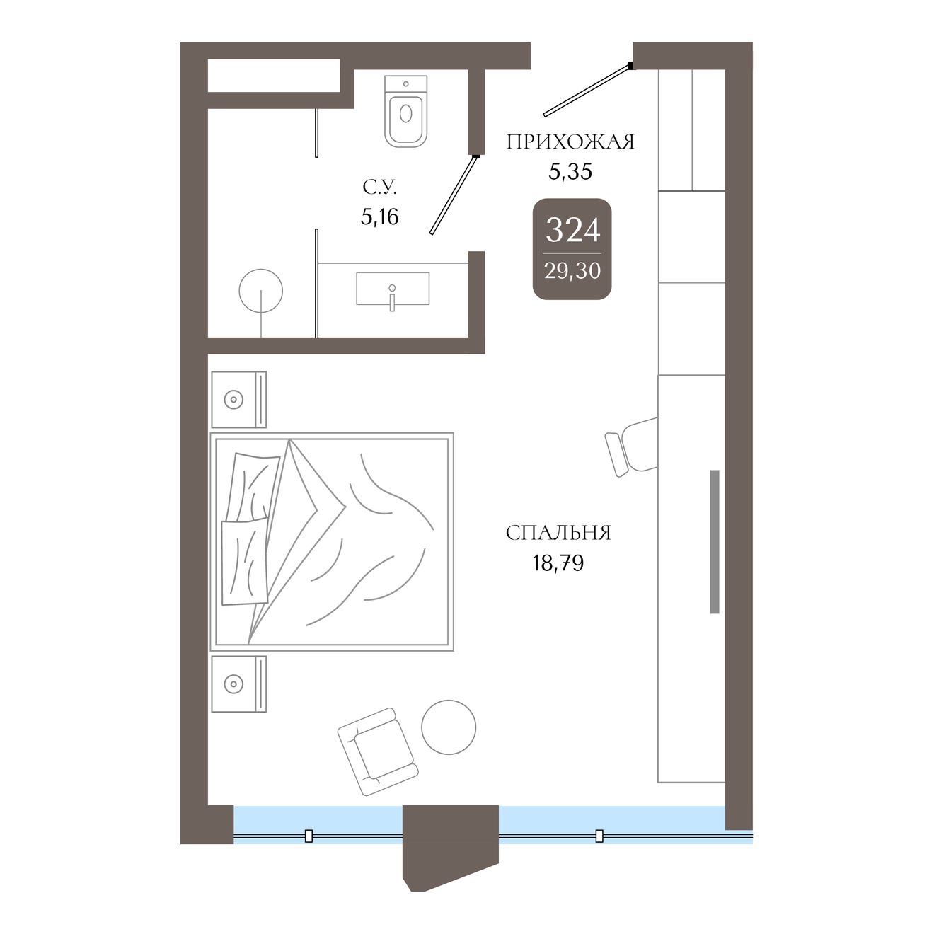Планировка: Апартаменты · 29,3 м²