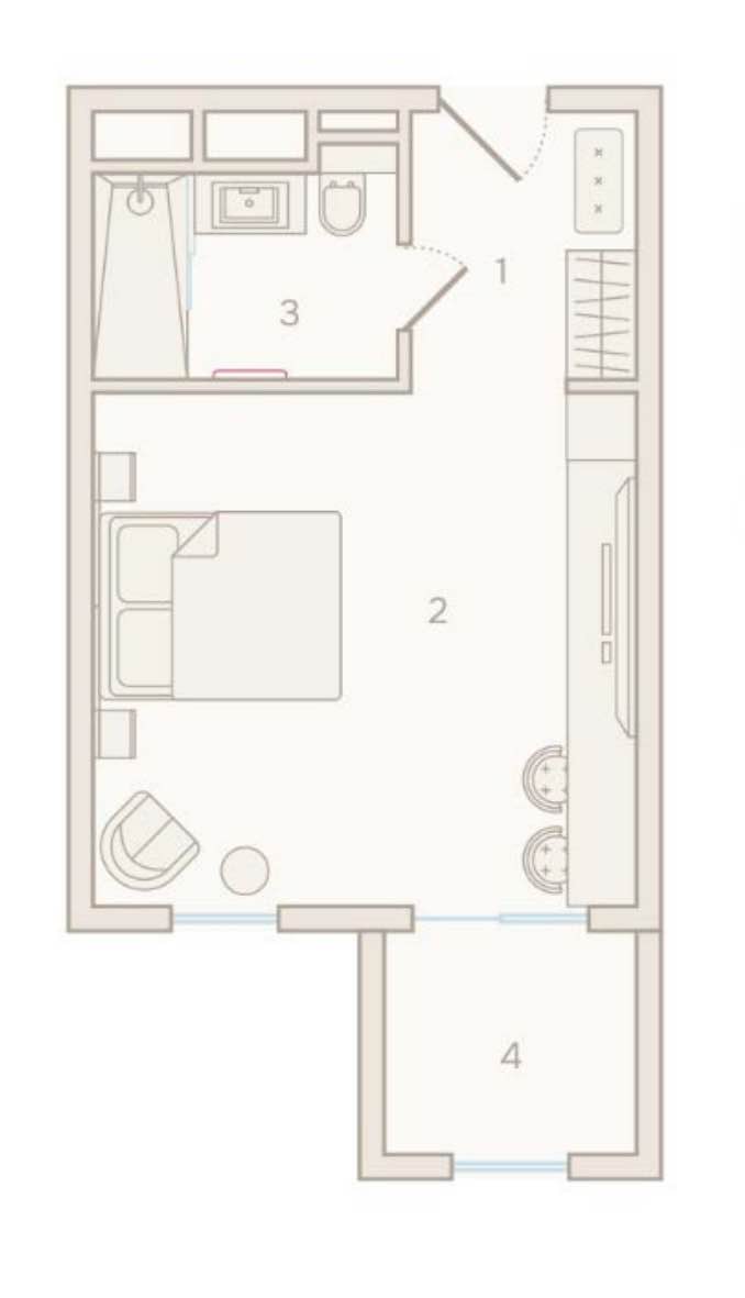 Планировка: Студия · 36,5 м²