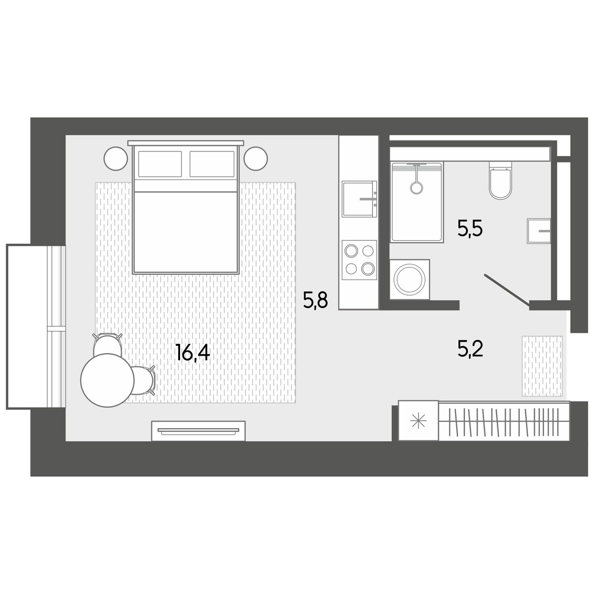 Планировка: Апартаменты · 32,96 м²