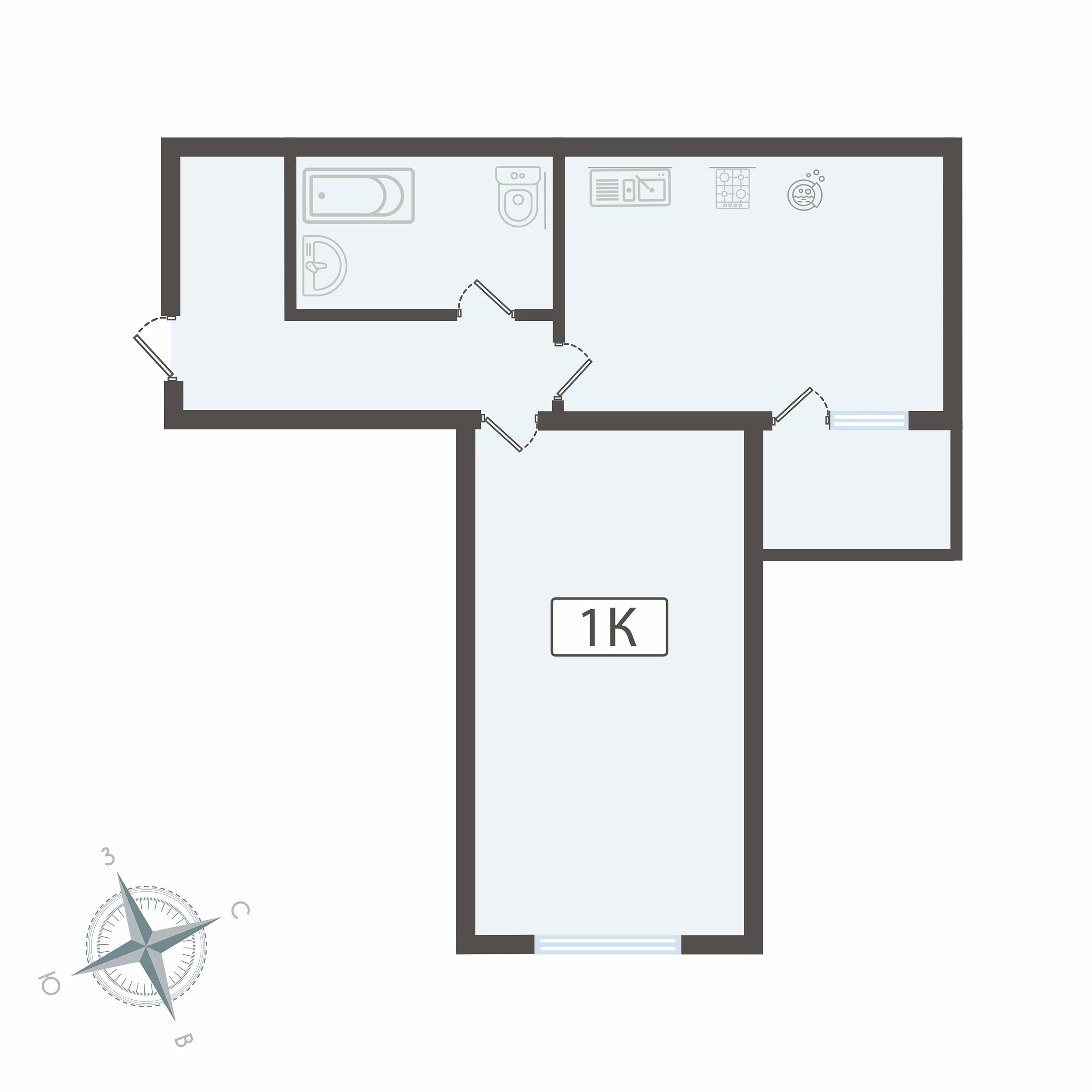 Планировка: Студия · 44,3 м²