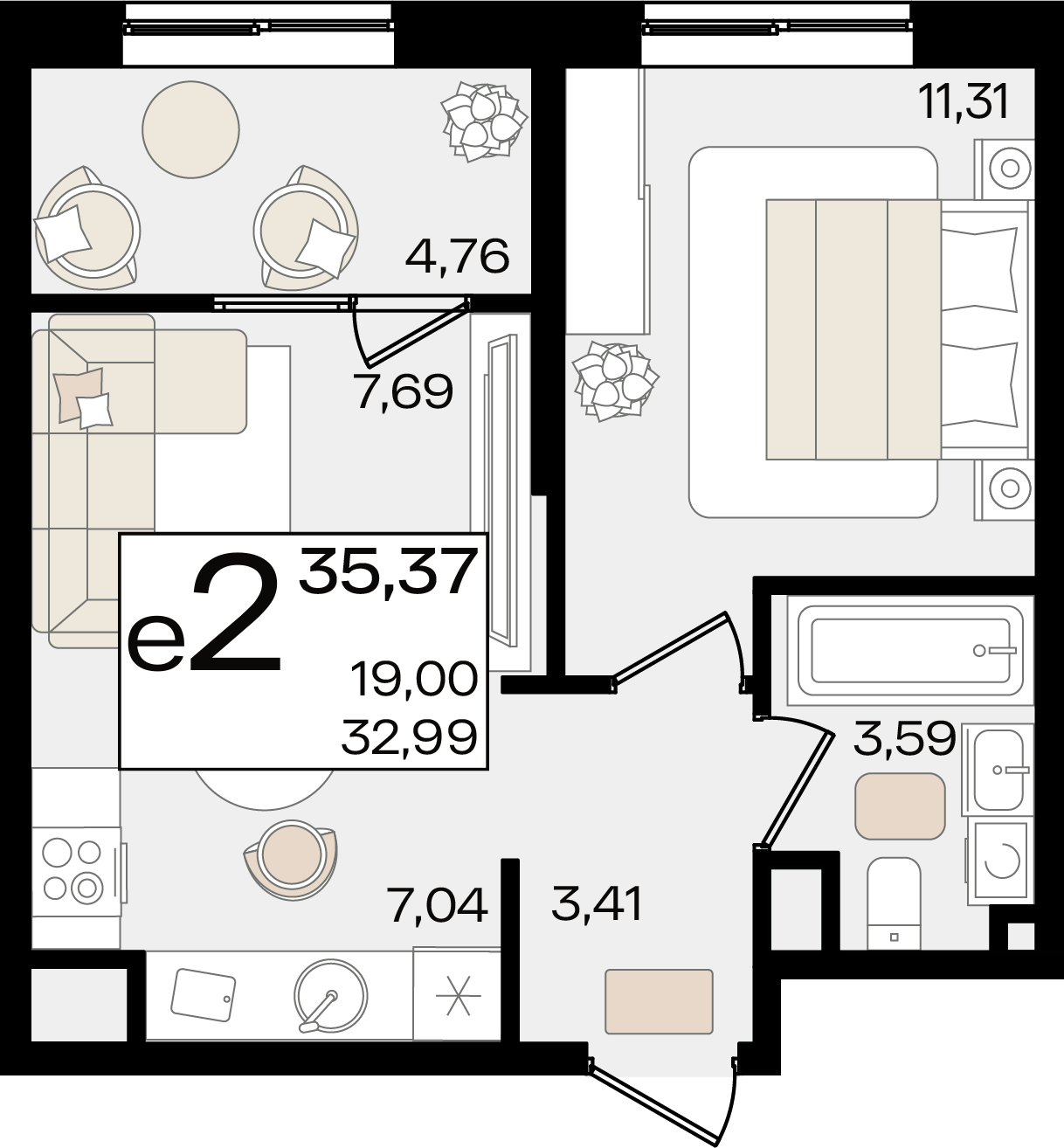 Планировка: Лот · 35,37 м²