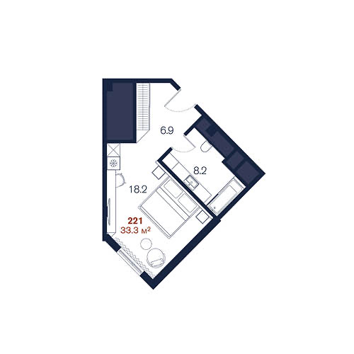 Планировка: Студия · 33,3 м²