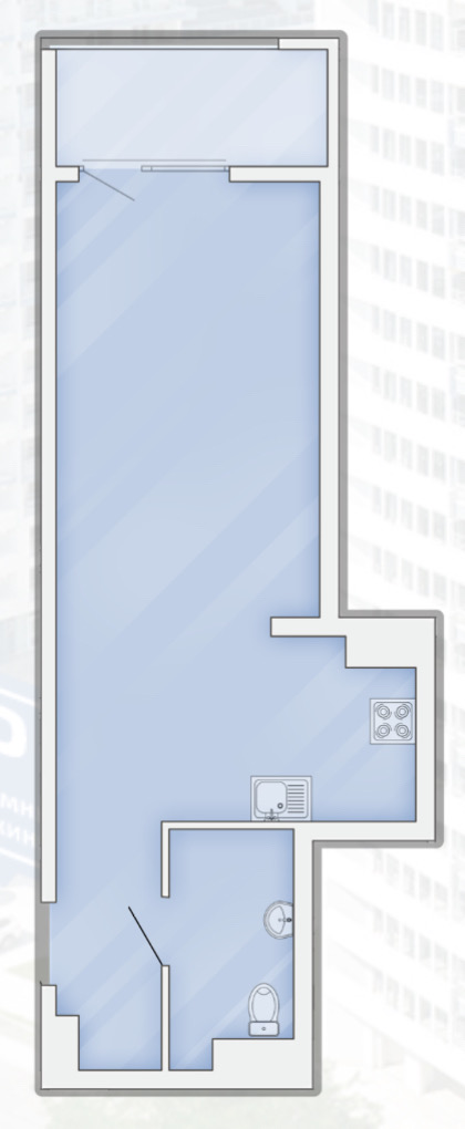 Планировка: 1-комнатная · 43,5 м²