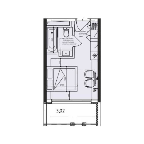 Планировка: Апартаменты · 23,5 м²