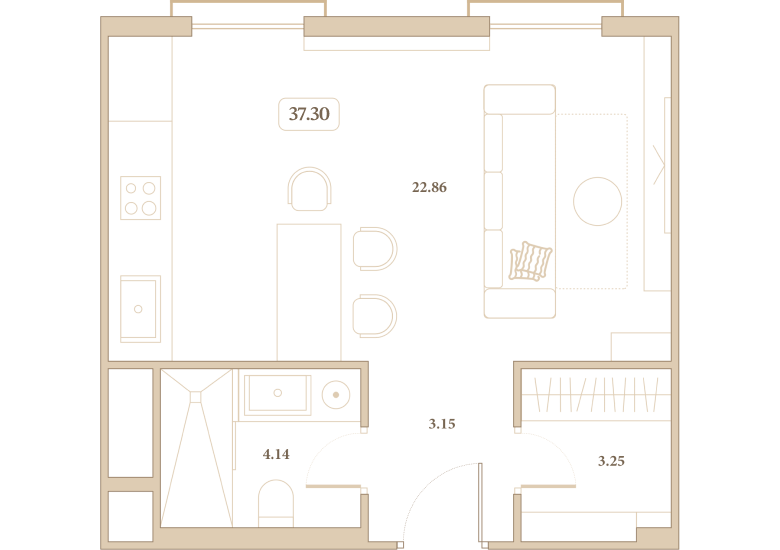 Планировка: Студия · 37,3 м²