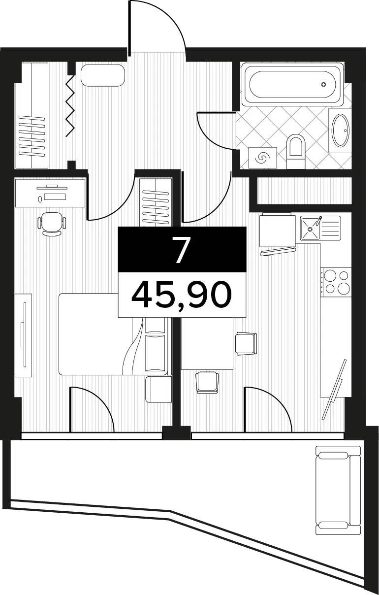 Планировка: 1-комнатная · 45,9 м²