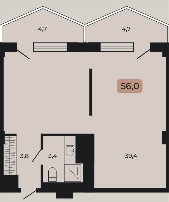 Планировка: Апартаменты · 56 м²