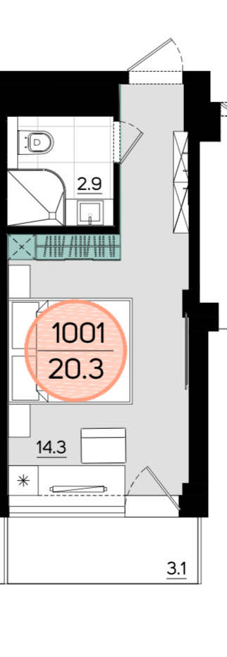 Планировка: 1-комнатная · 20,3 м²