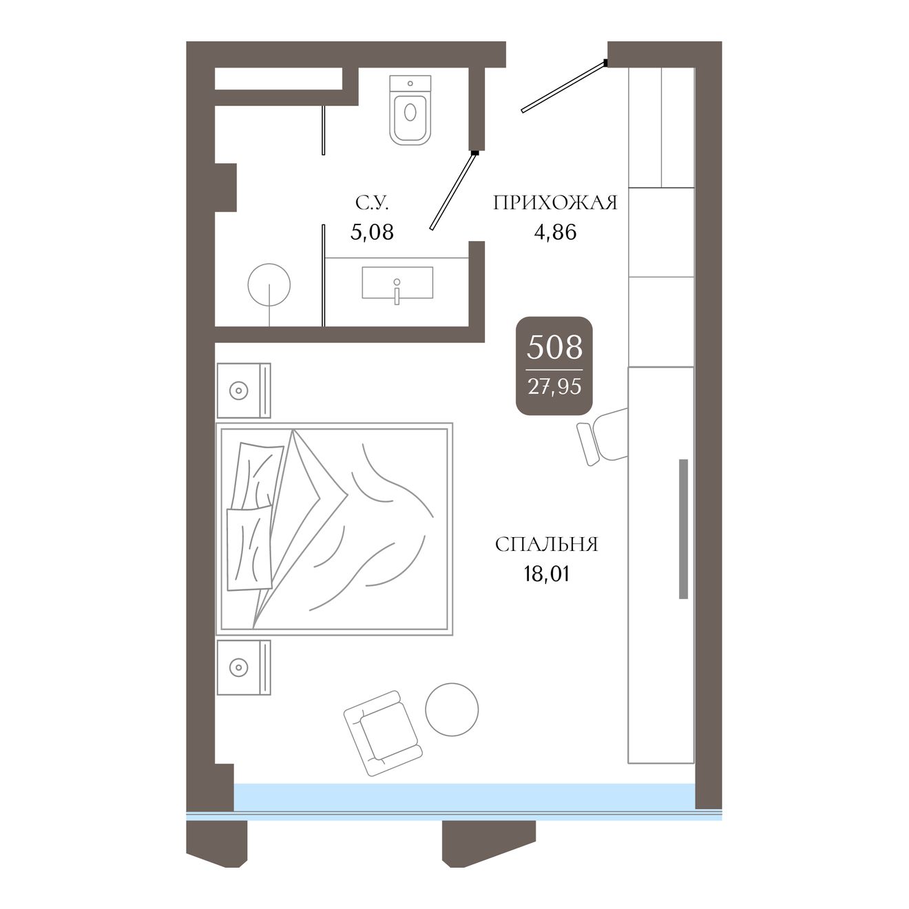 Планировка: Апартаменты · 27,95 м²