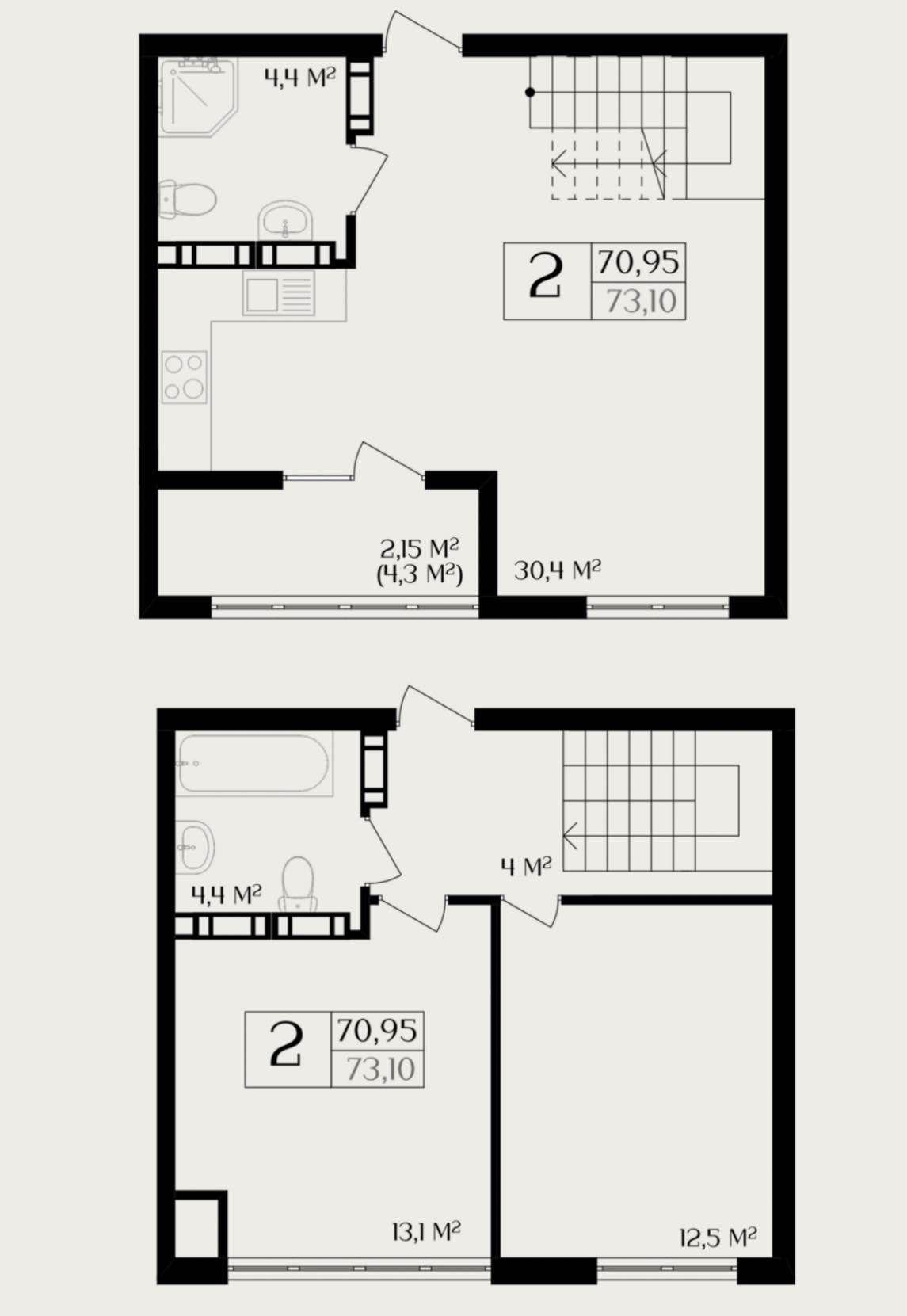 Планировка: 2-комнатная · 70,95 м²